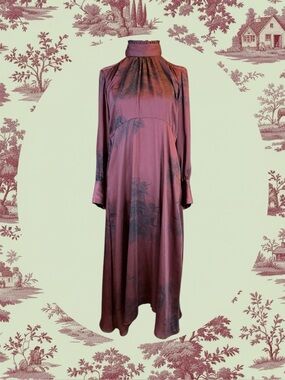 Zara Whimsigoth Boho Cottagecore Toile de Jouy Asian Landscape Mock Neck Dress L